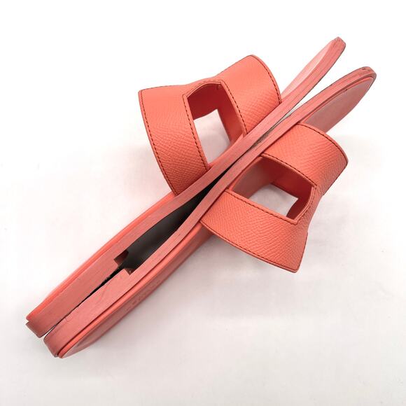 HERMES Oran Sandal Orange Joey Epsom Womens Size 39 Calf Leather Flat - Picture 7 of 16